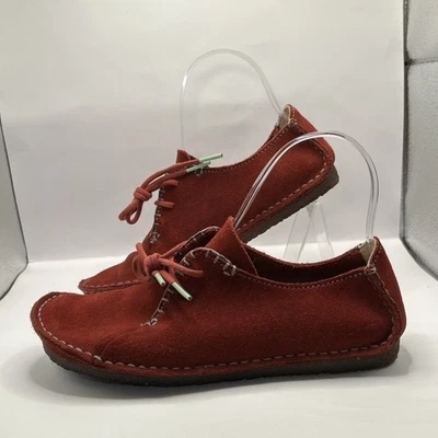 Clarks Originales Natalie Rojo Gamuza Mocasín Zapatos Para Mujer Talla 6M Suela de Crepé Foto 1 de 4