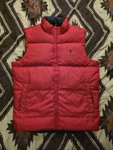 Polo Ralph Lauren Full Zip Reversible Down Puffer Vest Red Navy Blue Mens Medium - Picture 1 of 7