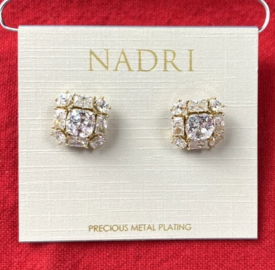 Nadri Rockstar Lg Halo Stud Earrings 18k Gold Plated MSRP $78 - Image 1 of 4