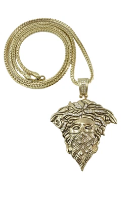 Pingente medusa mascarado dourado hip hop corrente Franco 36 polegadas - Imagem 1 de 4
