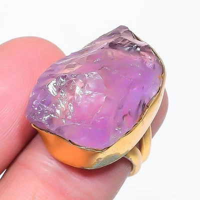 Anel de joia folheado a ouro declaração pedra preciosa áspera ametista africana 6,25" PG 2470 - Imagem 1 de 4