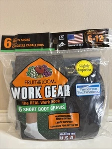 Fruit of the Loom Mens Work Gear Black Short Boot Crew Socks, 6 Pairs, Sz. 6-12 - Picture 1 of 3