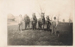 Vintage RPPC Bauern mit Pferden Postkarte - Bild 1 von 2