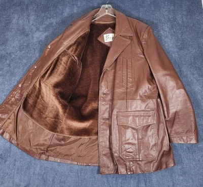 Chaqueta de Cuero Berman's De Colección Borgoña Para Hombre 46 Forro con Cremallera 4 Bolsillos Frontales Foto 1 de 4