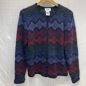 TALBOTS Wool Blend KNIT CARDIGAN Sweater Granny Preppy Cottage Colorful Size M - Picture 1 of 12