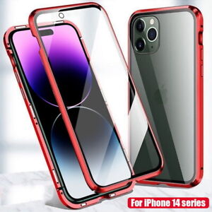 For iPhone 14 13 Pro Max 12 11 X 8 7 360 Magnetic Tempered Glass Full Case Cover