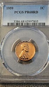 1959 P Lincoln Penny PCGS PR68RD , only 4 higher !!! Scarce grade, low pop. 301