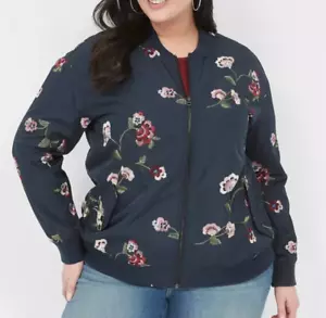 NEU LANE BRYANT MARINEBLAU BLUMEN BESTICKT BOMBERJACKE MANTEL GR. 26/28 - Bild 1 von 7