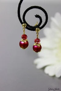 Glass Jewels Elegante Gold Ohrringe Ohrstecker Rot Metallic Perlen #D051 - Bild 1 von 4
