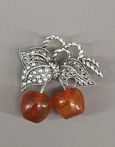 9923102 925er Silver Karneol-Brosche Apfelzweig With Marcasites D3, 2in - Picture 1 of 2