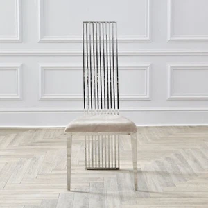 Sillas de asiento de terciopelo cromadas para comedor/cocina de lujo con crema ostra - Imagen 1 de 6