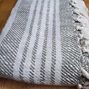 POTTERY BARN LALLIE HANDWOVEN THROW BLANKET 50 x 60" ~ TAUPE/CREAM - Picture 1 of 3