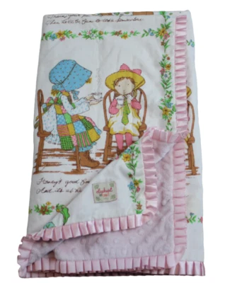 Elephant & Owl Boutique Baby Blanket Holly Hobbie Fabric Minky Dot Pink FLAWS - Image 1 of 4