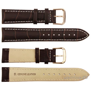 Alligator Grain Brown Genuine Leather Correa de banda Rosegold Pin Buckle 18 ~ 24 - Imagen 1 de 4