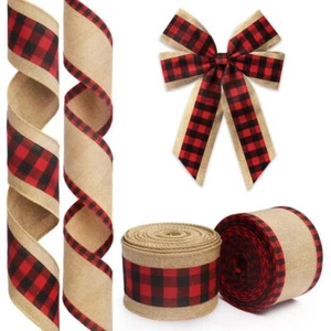 2 Rolls Christmas Ribbon Burlap Red Black Plaid 2.5"x20 Yards Wrapping DIY - Picture 1 of 5
