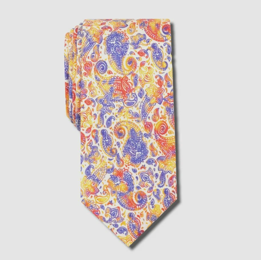 $55 Tallia Men's White Multicolor Paisley Pattern Cotton Neck Tie 56 X 2.75 - Image 1 of 1