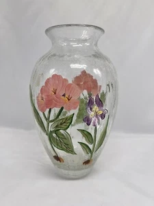 Jarrón rumano de cristal craquelado de la Quinta Avenida pintado a mano flores de primavera - Imagen 1 de 10