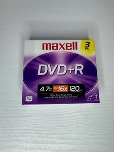 Maxell DVD+R 4.7 GB New and Sealed DVD Rewriteable RW - 3 Pack Blank Media - Picture 1 of 6