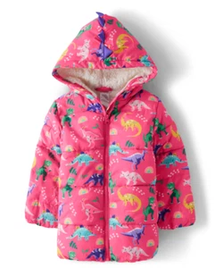 NEW kids girls GYMBOREE pink dinosaur sherpa lined jacket size 12 - Picture 1 of 8
