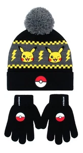 Pokemon Winter Beanie Hat & Gloves Set for Boys Pikachu Warm & Comfy Christmas - Picture 1 of 19