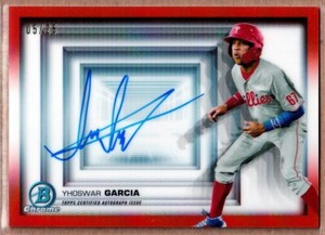 2022 Bowman Chrome Bowman in 3D Autographs Orange Refractors Yhoswar Garcia /25