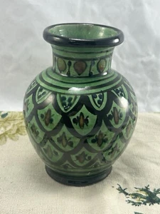 Jarrón verde cerámica vintage pintado a mano SAFI MARROQUÍ 16 cm - Imagen 1 de 8