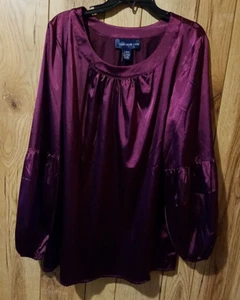 TÚNICA MUJER SUSAN GARVER MORADA TALLA GRANDE CON CINTURÓN MANGAS OBISPO USADA EN MUY BUENA CONDICIÓN - Imagen 1 de 5