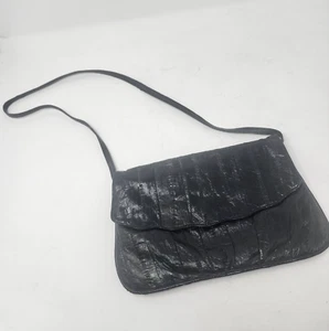 Eel Skin Black Shoulder Clutch Purse Vintage Made In Korea - Picture 1 of 10