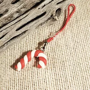 Handcrafted Fimo Clay Twisted Candy Cane Christmas Zipper Pull - Picture 1 of 3