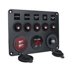 5 Gang Button Rockers Toggle Switch Panel Twin USB 12V Outlet For Car RVs Boats