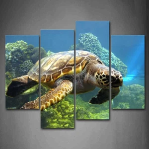 Turtle Swimming in Bottom of Sea Wall Art Painting the Picture Print on Canvas A - Picture 1 of 12