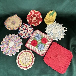 Lot Of 9 Vintage Pot Holders Crocheted Hot Pots - Picture 1 of 13
