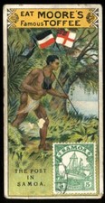 Trade Card,Moore's Toffee,Like Nugget,MAIL CARRIERS AND STAMPS,1900,Samoa