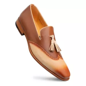 NEW Mezlan Dress Shoes Jucar Two Tone Tasseled Slip On Wingtip Leather Brown - Picture 1 of 4