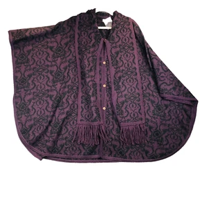 NWOT Novica Ruana Alpaca Blend Cloak Poncho Purple Paisley One Size Made in Peru - Picture 1 of 9