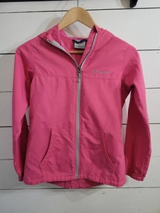 COLUMBIA KIDS Girls Nylon Jacket Size L Pink Pockets Hooded Windbreaker EC - Picture 1 of 11