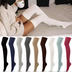 Women Girls Winter Warm Thick Wool Over Knee-High Sock Knitted Crochet Stockings - Picture 1 of 21