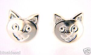 925 Sterling Silver Kitten Cat Face Studs Earrings Kids Girls X'mas GIFT BOX NEW