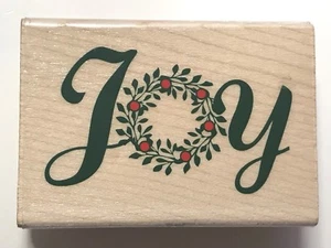 Nuevas estampillas JOY Sello de goma de madera Corona de Navidad Vacaciones Paz Esperanza - Imagen 1 de 2