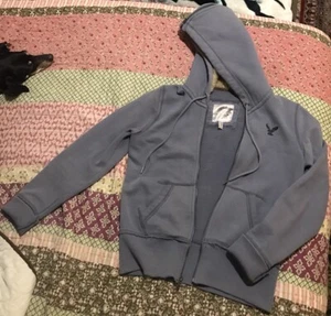 American Eagle Outfitters Zip Up Hoodie Woman Medium Grey Fur Lining In Hood - Picture 1 of 5