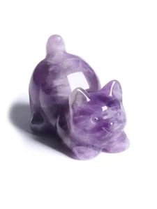 CrystalTears Amethyst Crystal Cat Figurine Carved Healing Crystals Gemstones ... - Bild 1 von 7