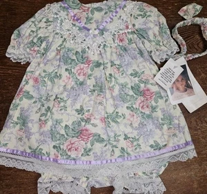 Vtg NWT Jessica McClintock Girls Floral Dress Bloomer Headband 3 pc Set 2T - Picture 1 of 19
