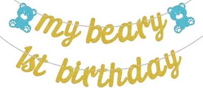 Banner My Beary 1º Aniversário, Tema Urso Feliz 1º Aniversário Banner, Show de Bebê Menina - Imagem 1 de 4