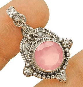 Joyería colgante de cuarzo rosa natural 925 de plata de ley maciza @B14-3 - Imagen 1 de 1