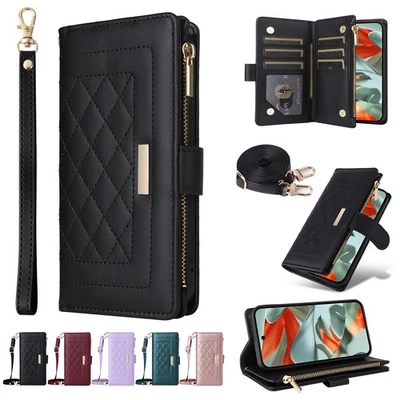 For Google Pixel 9 Pro Xl 8 Pro 7A 6A Crossbody Wallet Case Zip Card Flip Cover - Image 1 of 4