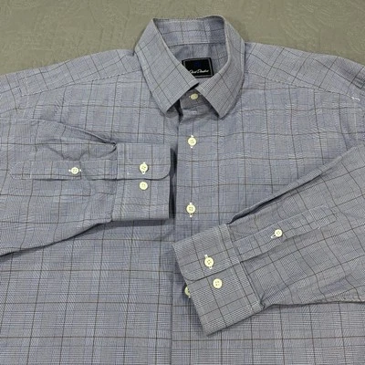 Camisa David Donahue Botón Para Hombre 16.5 32/33 Azul Pata de Gallo Calce Clásico Relajado Foto 1 de 4