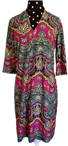 Jude Connally-Paisley Print Stretch Knit 3/4 Sleeve Dress-Medium-Made in USA - Picture 1 of 6
