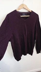 Jeff Banks Burgundy Jumper XL V Neck Sweater Cotton Cashmere Blend Pullover - Picture 1 of 10