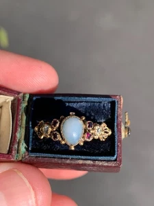 18kt Gold Diamant Almandin Granat Medaillon Rückenring Georgisch 18. Jh. Verpackt - Bild 1 von 10