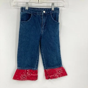 Vintage Cowgirl Bell Bottom Handkerchief Blue Jeans Cotton Y2K Girls 5/6 Western - Picture 1 of 7